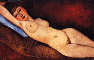 Amedeo Modigliani Reclining Nude on a Blue Cushion